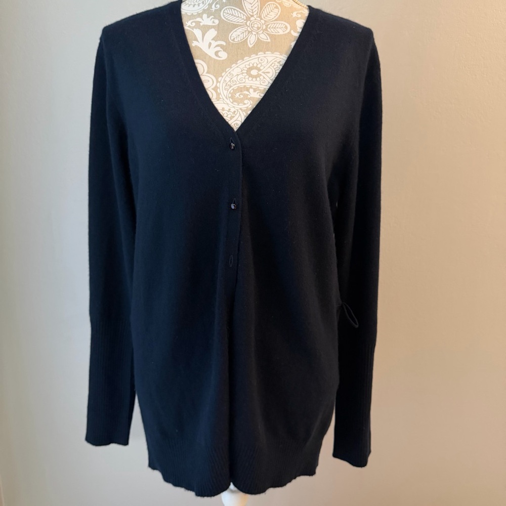 Saks Fifth Avenue Wild About Cashmere Long Cardigan Sweater / Navy XL Button Up